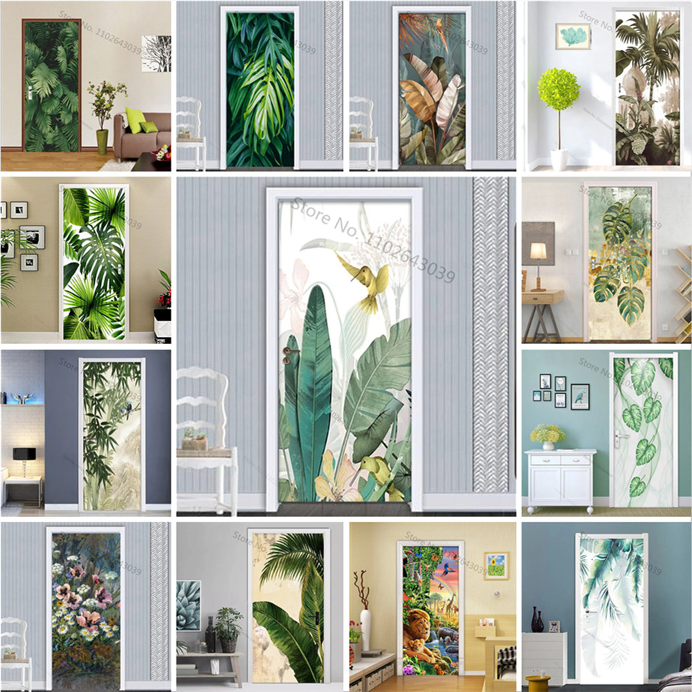 Interior Design Product - Self adhesive Plantain Green Leaves Door