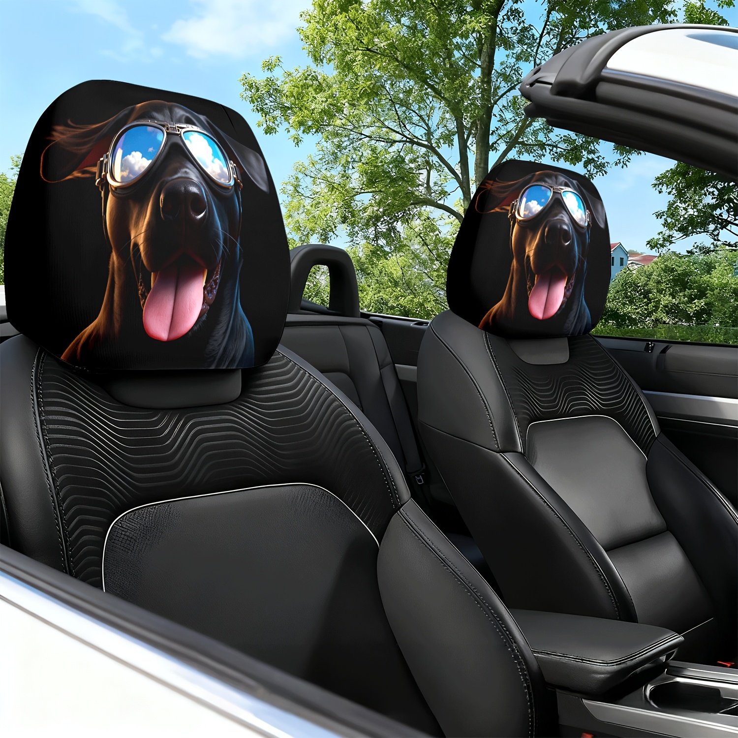 Interior Design Degree - 2pcs Car Headrest Cover Dog Glasses