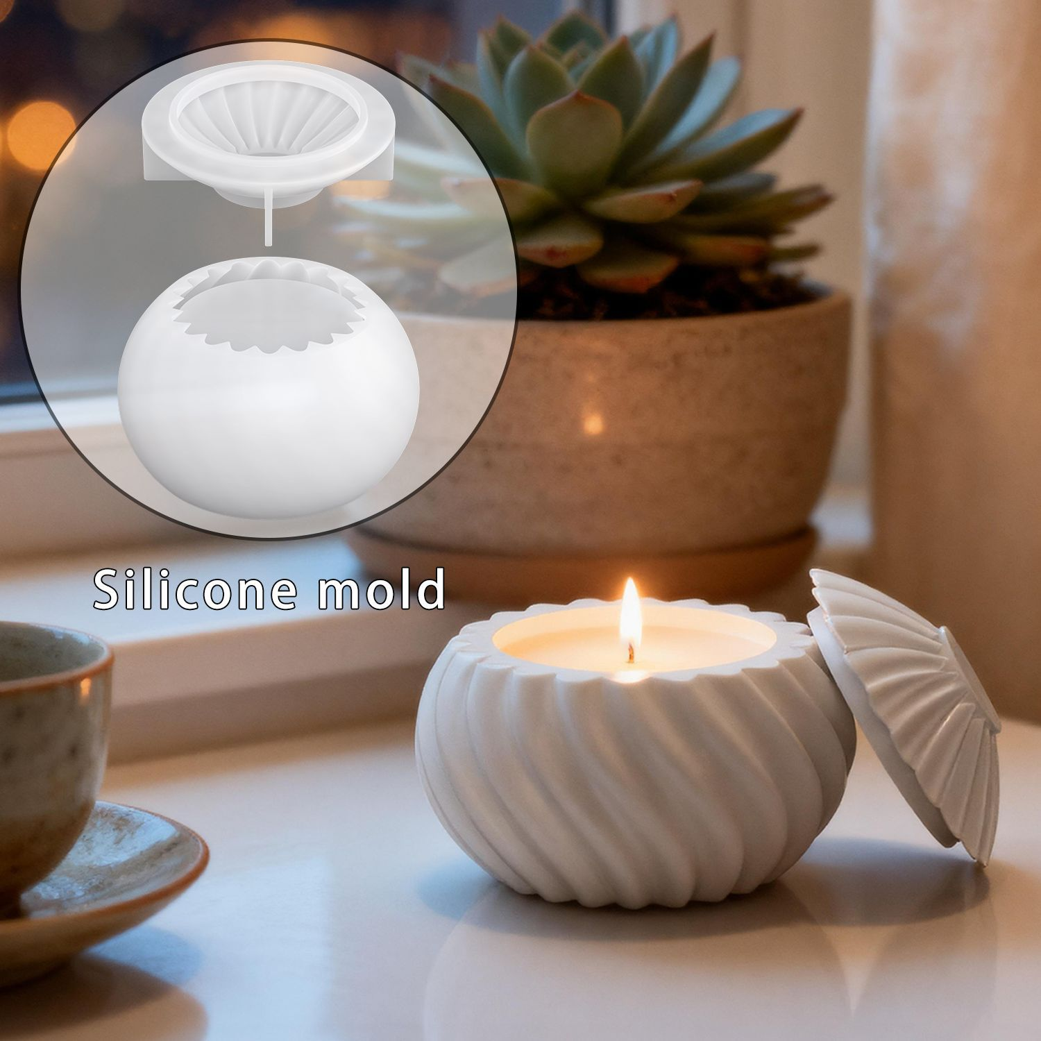 Ceramic Candle Vessel - DIY Spiral Pearlescent Candle Cup Mold