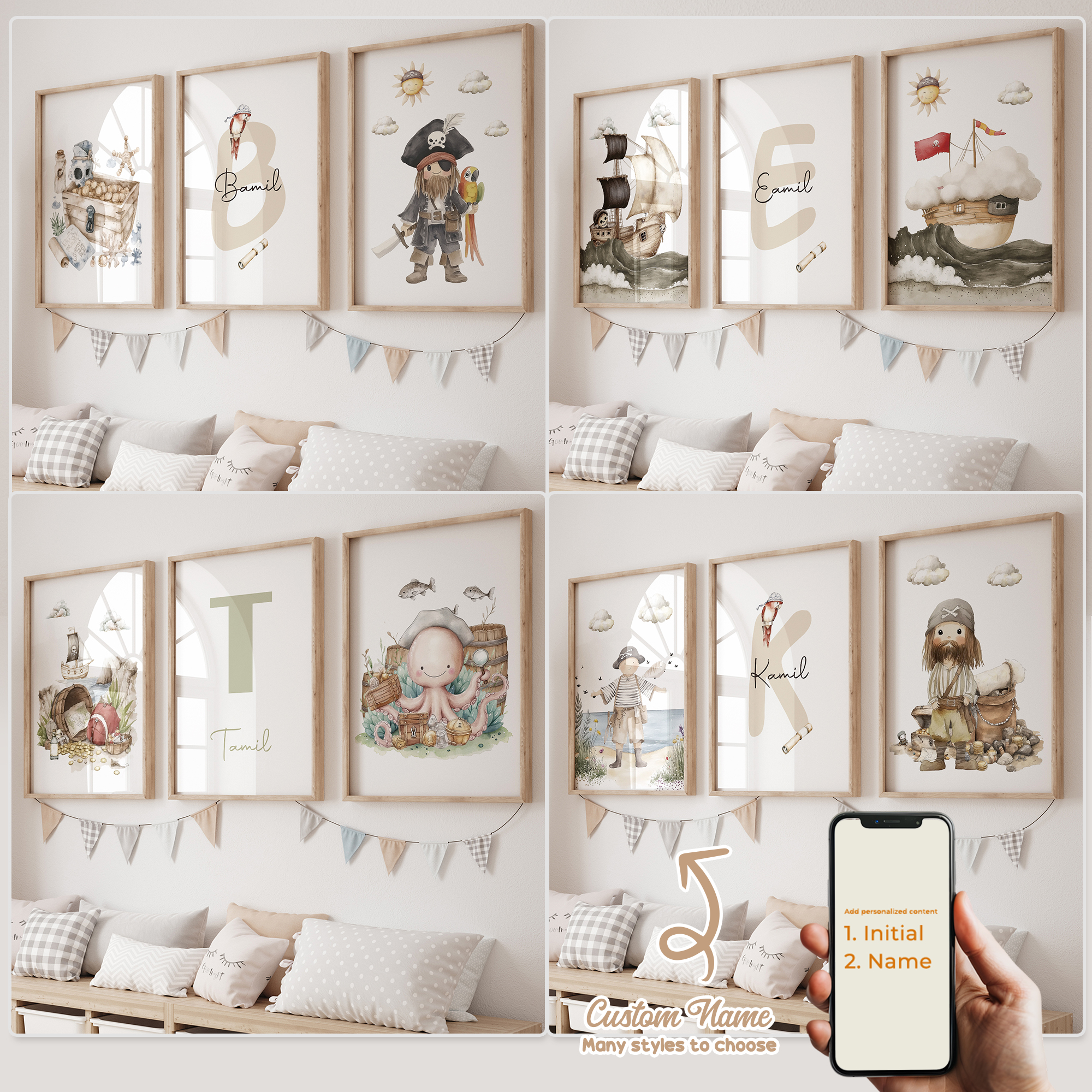 Interior Design Room - 3pcs Personalized Custom Name Cartoon Child