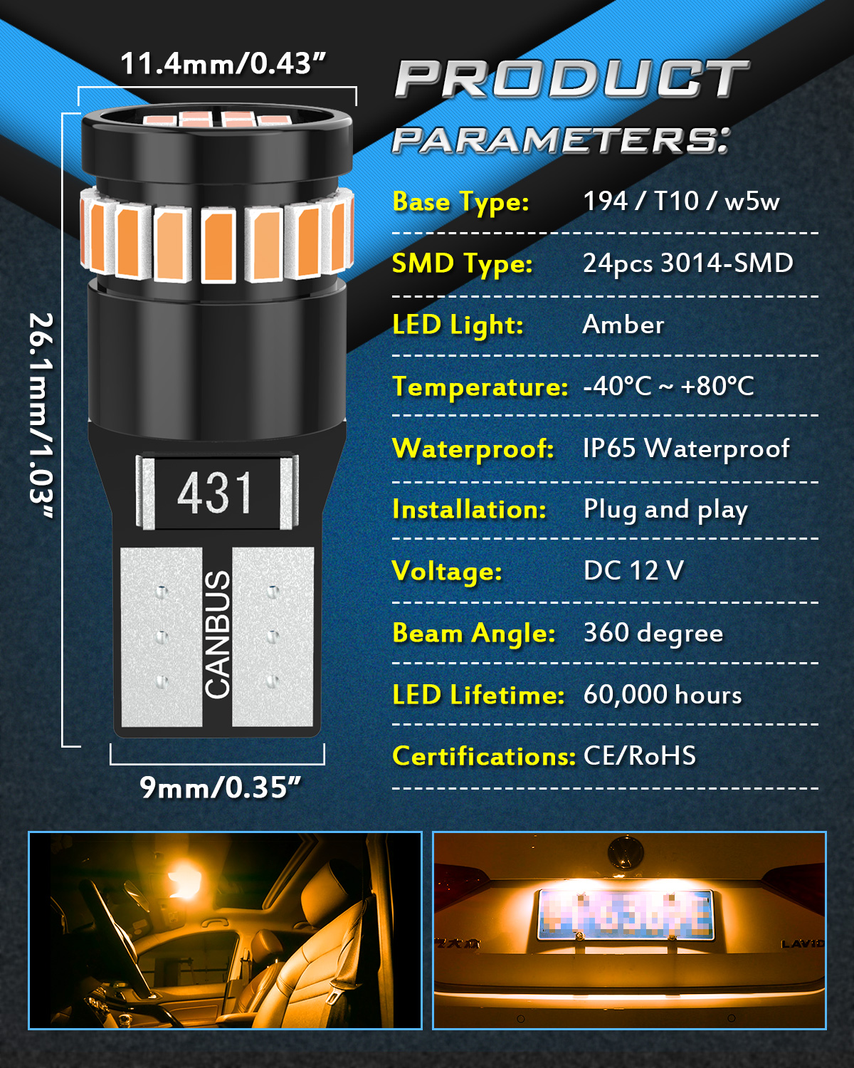 2pcs 360 Degree Lighting T10 W - Interior Design Degree ulasan dan harga