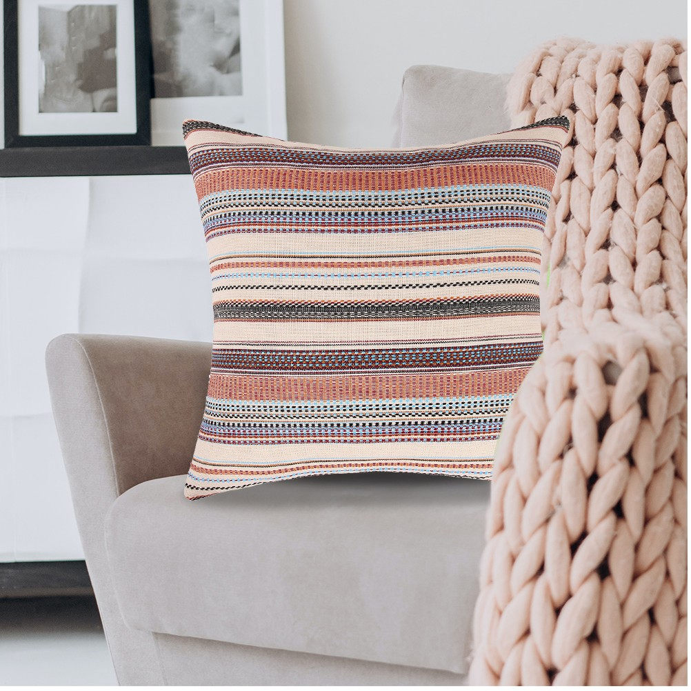 Premium Cotton Stripe Pillow C - Textured Throw Natural ulasan dan harga