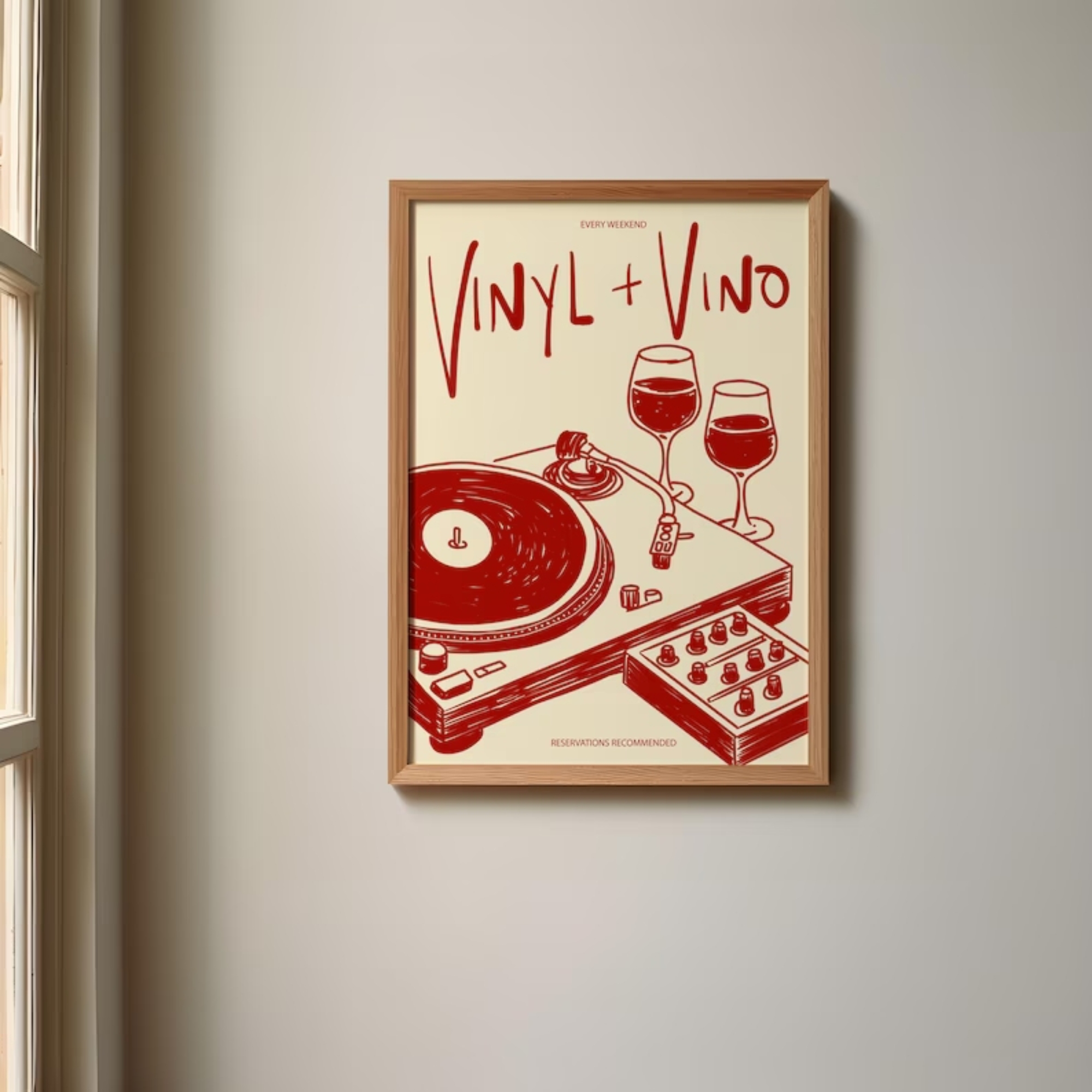 Vinyl & Vino Music Illustratio - Interior Design Room ulasan dan harga