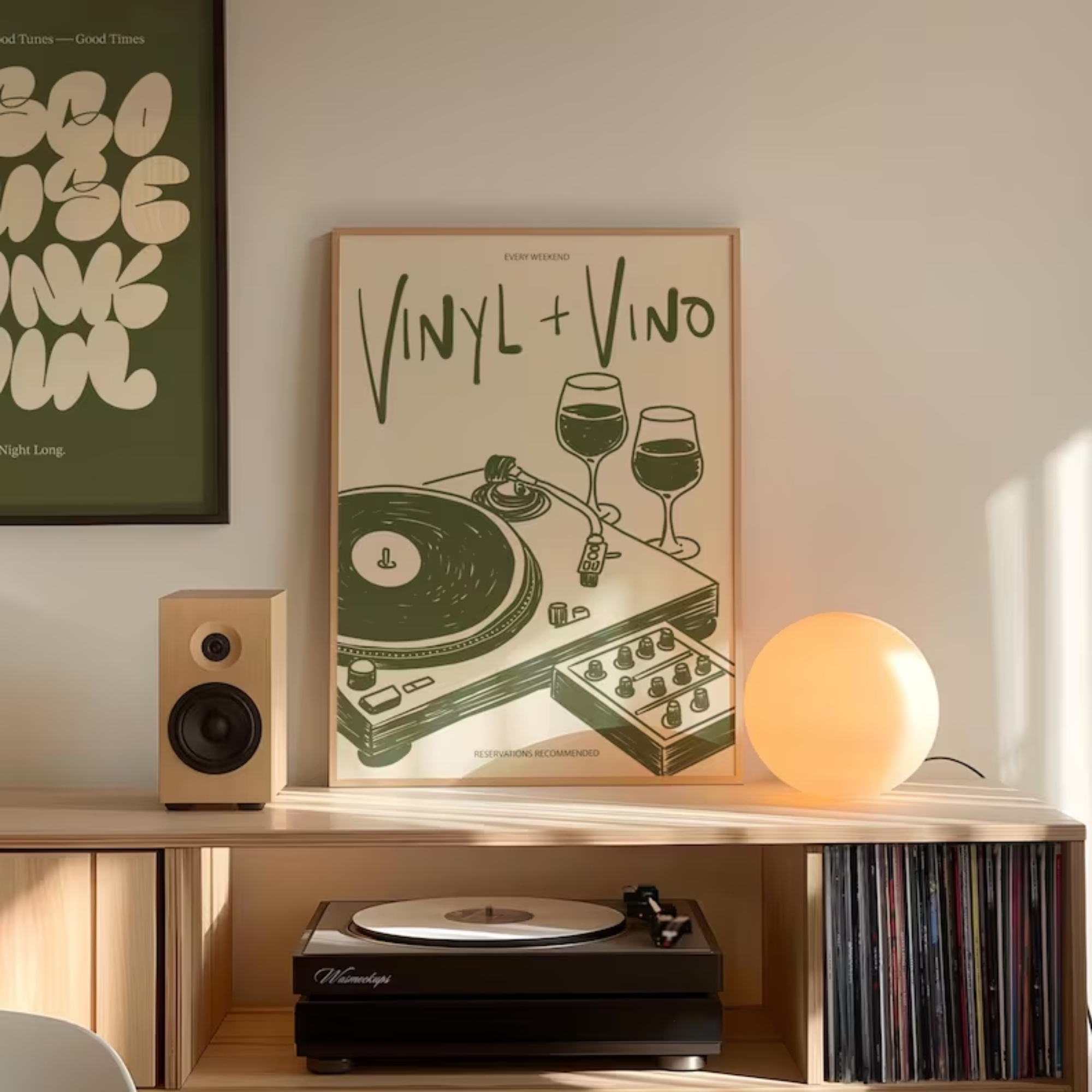 Vinyl & Vino Music Illustratio - Interior Design Room ulasan dan harga